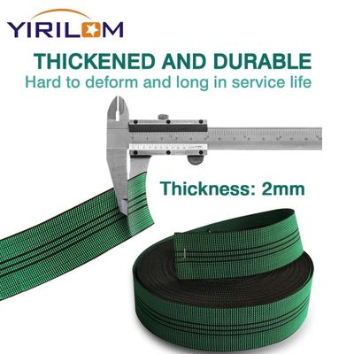 Sofá verde de 7 cm de estiramiento con cinturón de sofá de PP. Cinturones de banda de borde de 5 cm. Muebles de tapicería. Sofá con cinturón de banda elástica.