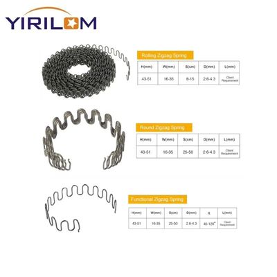 Accesorios de sofá de acero Diámetro de alambre de acero S Curva de pliegue ZigZag Primavera recta para sofá