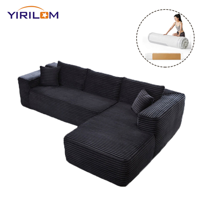 Sofá modular en forma de L súper profundo, con chaise longue convertible, para sala de estar, tela de pana afelpada gris, sofá comprimido